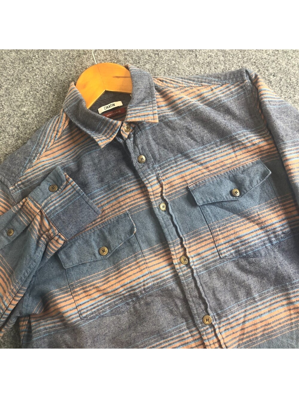 Katin Flannel Shirt Mens Medium Midweight Orange Blue Cotton Long Sleeve Hiking